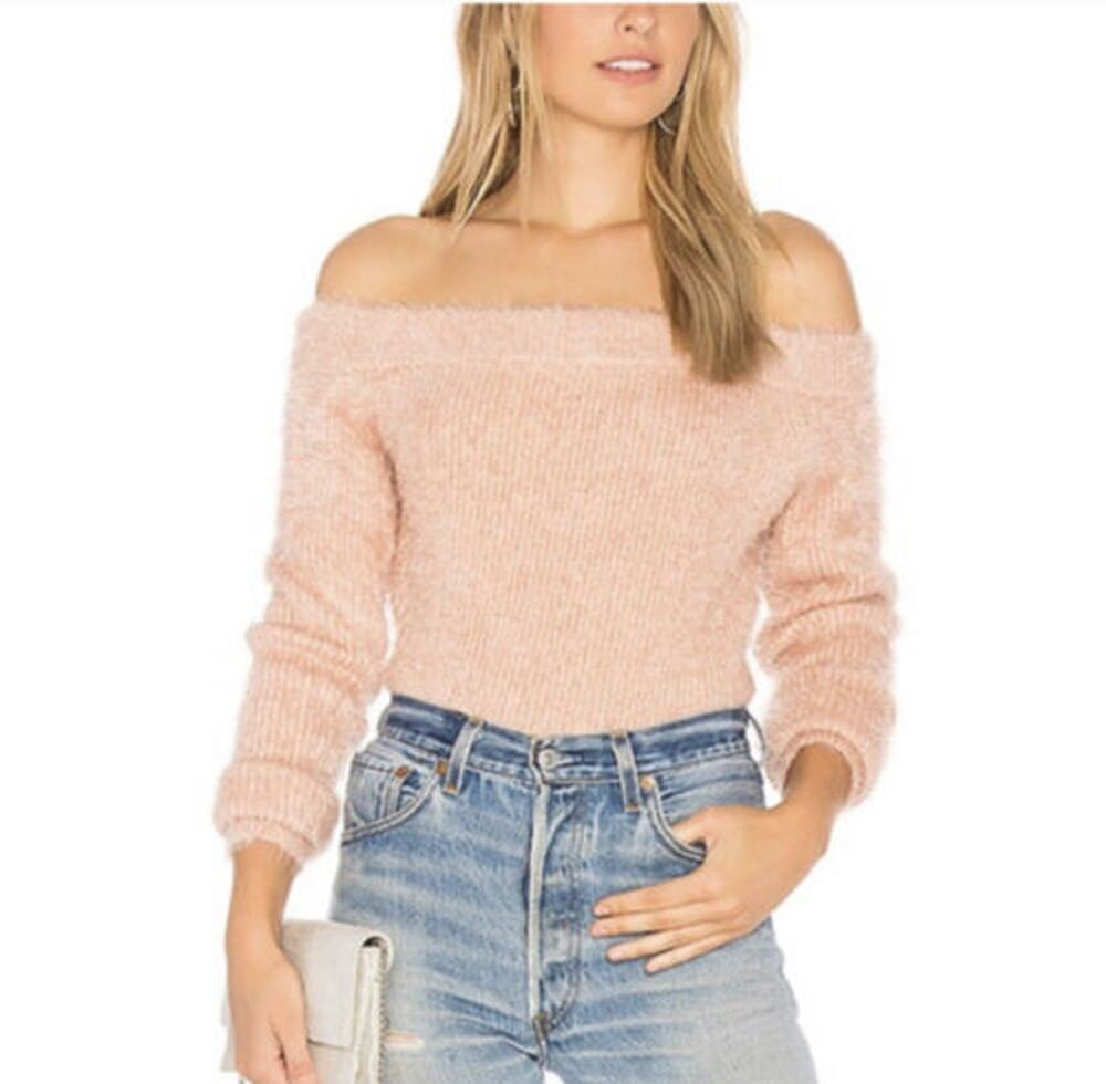MinkPink Florentine Fuzzy Off Shoulder Sweater